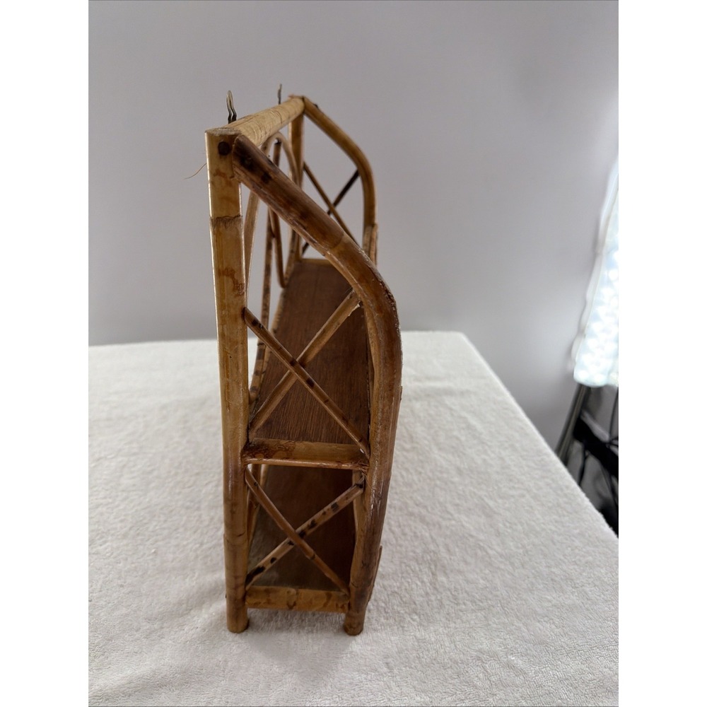 Vintge rattan bamboo hanging wall shelf/freestanding shelf 13"x13"x3" - Picture 4 of 7